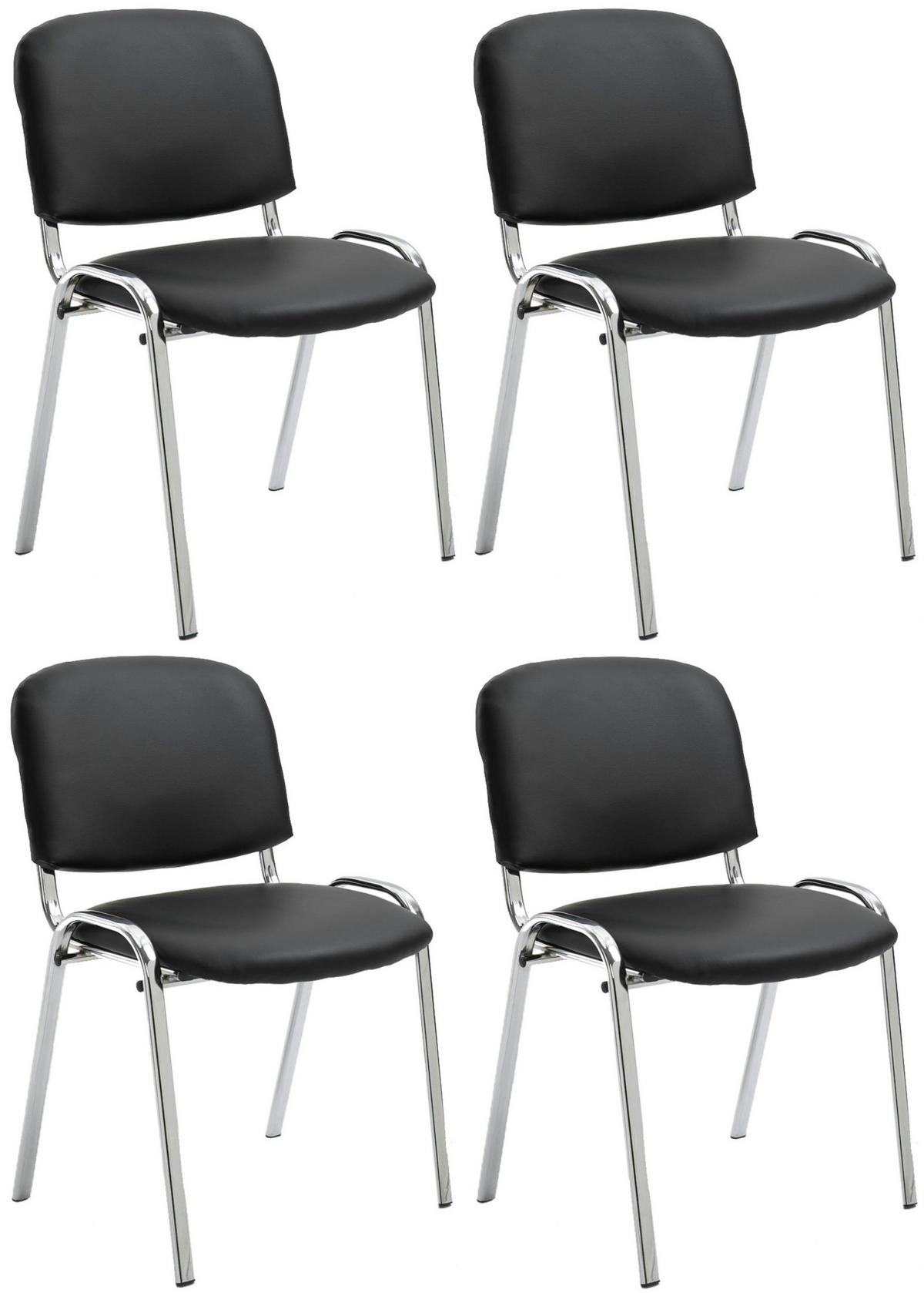 BESUCHERSTUHL 4er Set Lederlook schwarz - Schwarz, Textil/Metall (54/79/48cm) - CLP