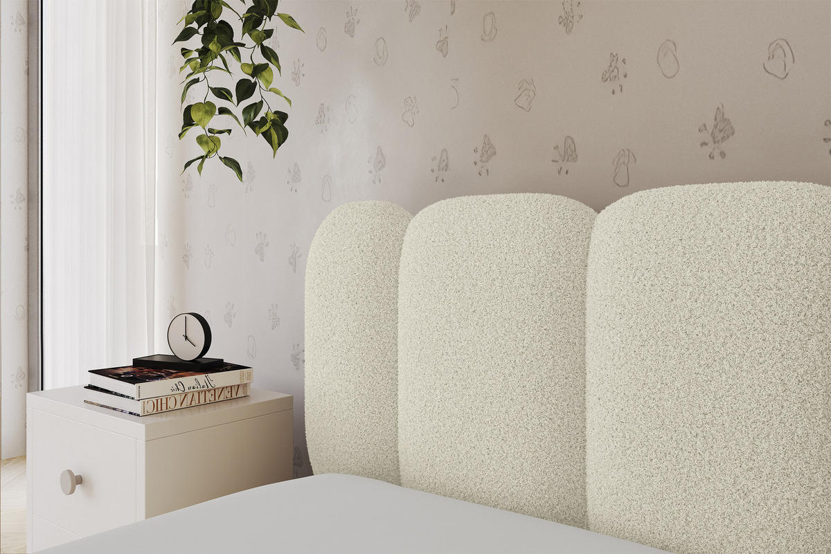EINZELLBETT Jugendbett mit Bettkasten und Matratze H3/H4, Rechts - AVRY 80x200 Beige - Perlmutt, Holzwerkstoff/Textil (80/200cm) - ALTDECOR