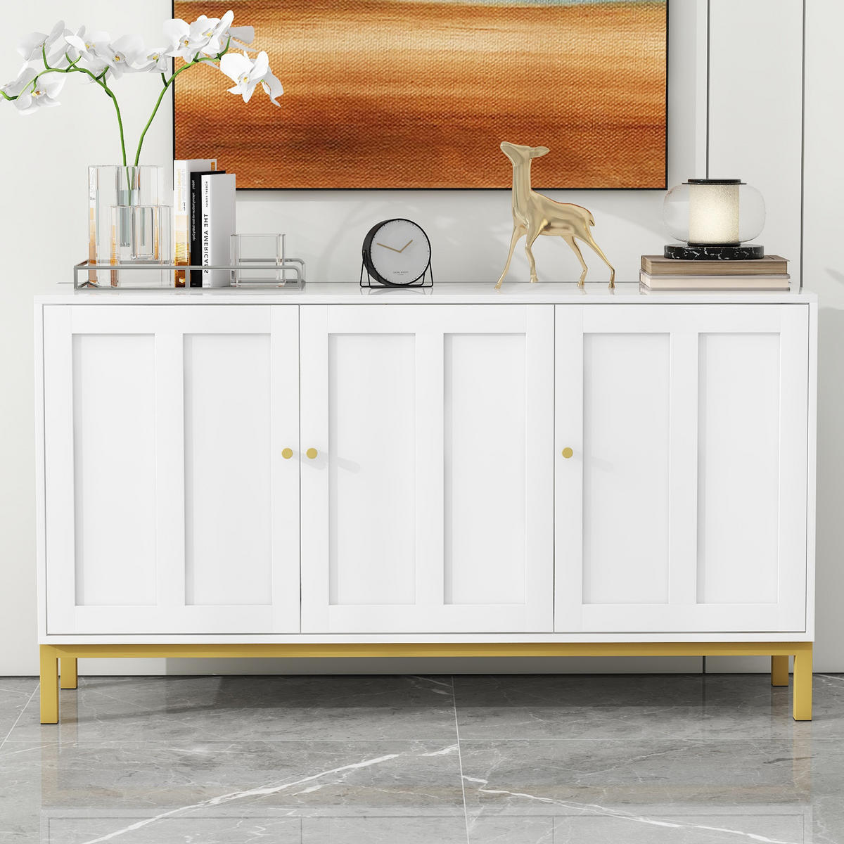 SIDEBOARD 120 cm in Weiß Kommode mit 3 Designtüren & verstellbaren Fächern - Weiß, Holzwerkstoff (140/80/39.8cm) - Urban Meuble