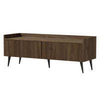 LOWBOARD Amfali mit 2 Klapptüren, geriffelte Fronten, Push-to-open, Metallbeine, 120 cm, Walnussfarben - Walnussfarben/Schwarz, Holzwerkstoff/Metall (121/45/41cm) - Beautysofa