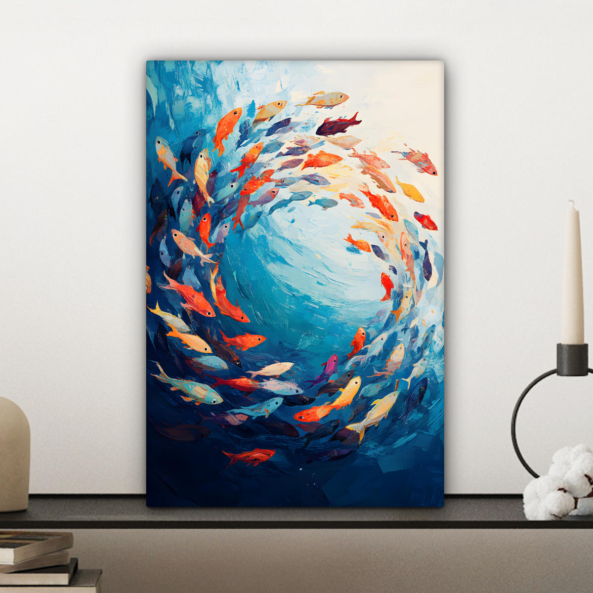LEINWANDBILD Meer - Fische - Bunt - Dynamisch Deko Wohnzimmer 20x30 cm - Hellblau, Textil (20/30cm) - MuchoWow