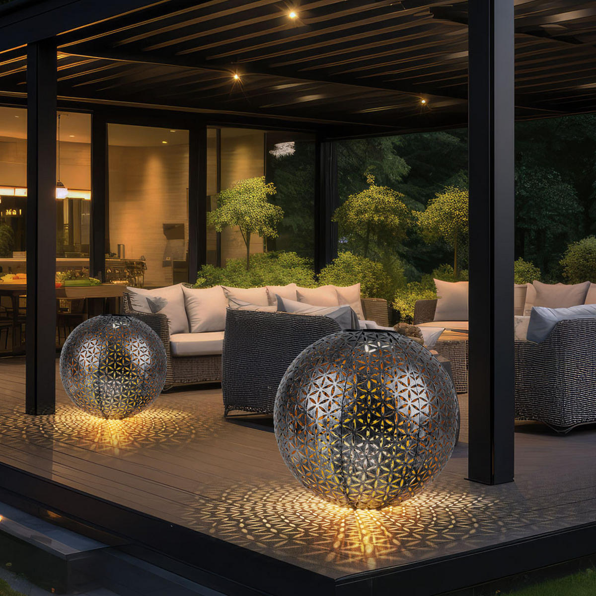 LED AUSSENLEUCHTE Kugel Silber-Grau Gold - Silberfarben, Metall (27/27/38cm) - Globo Lighting