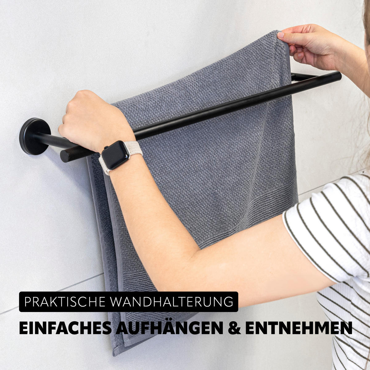 BADETUCHSTANGE PIAZZA BLACK, schwarz - Schwarz, Kunststoff (70/6/14cm) - bremermann