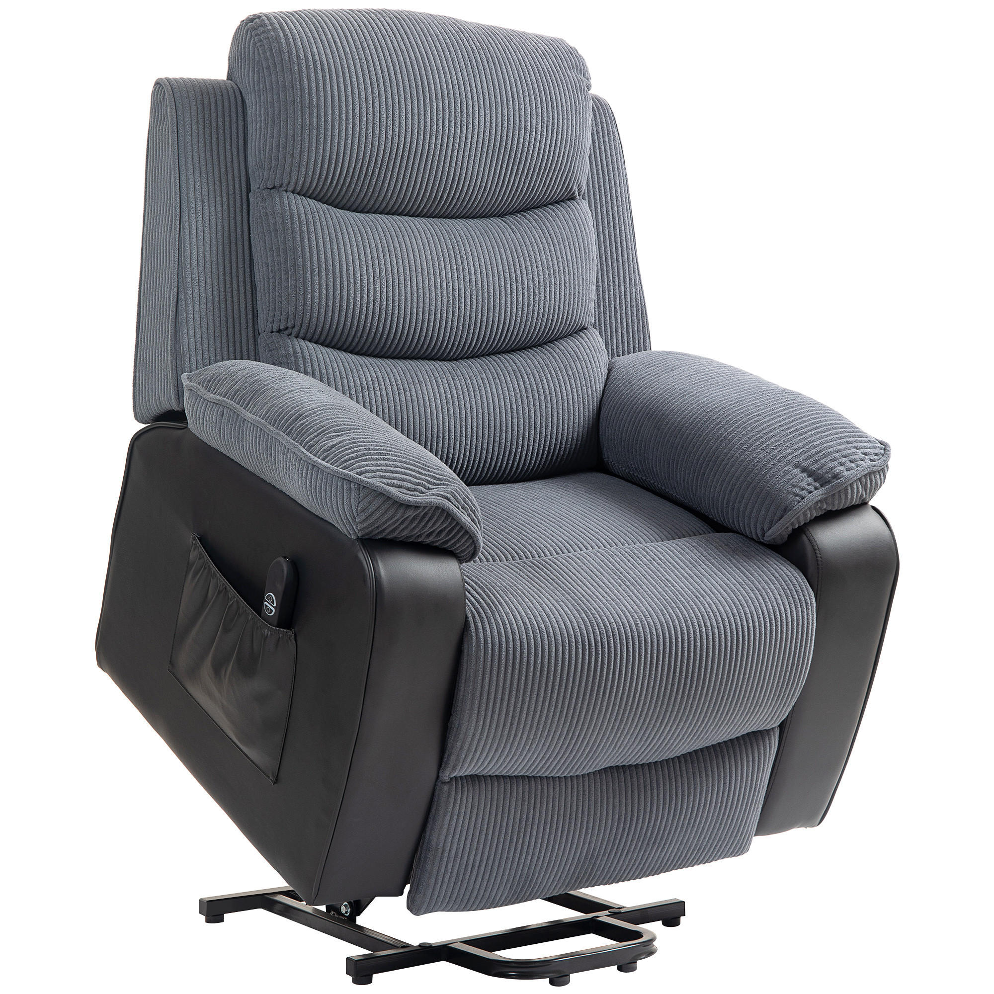 FERNSEHSESSEL mit Aufstehhilfe Liegesessel mit Liegefunktion, Seitentasche - Dunkelgrau, Kunststoff (96/108/96cm) - HOMCOM