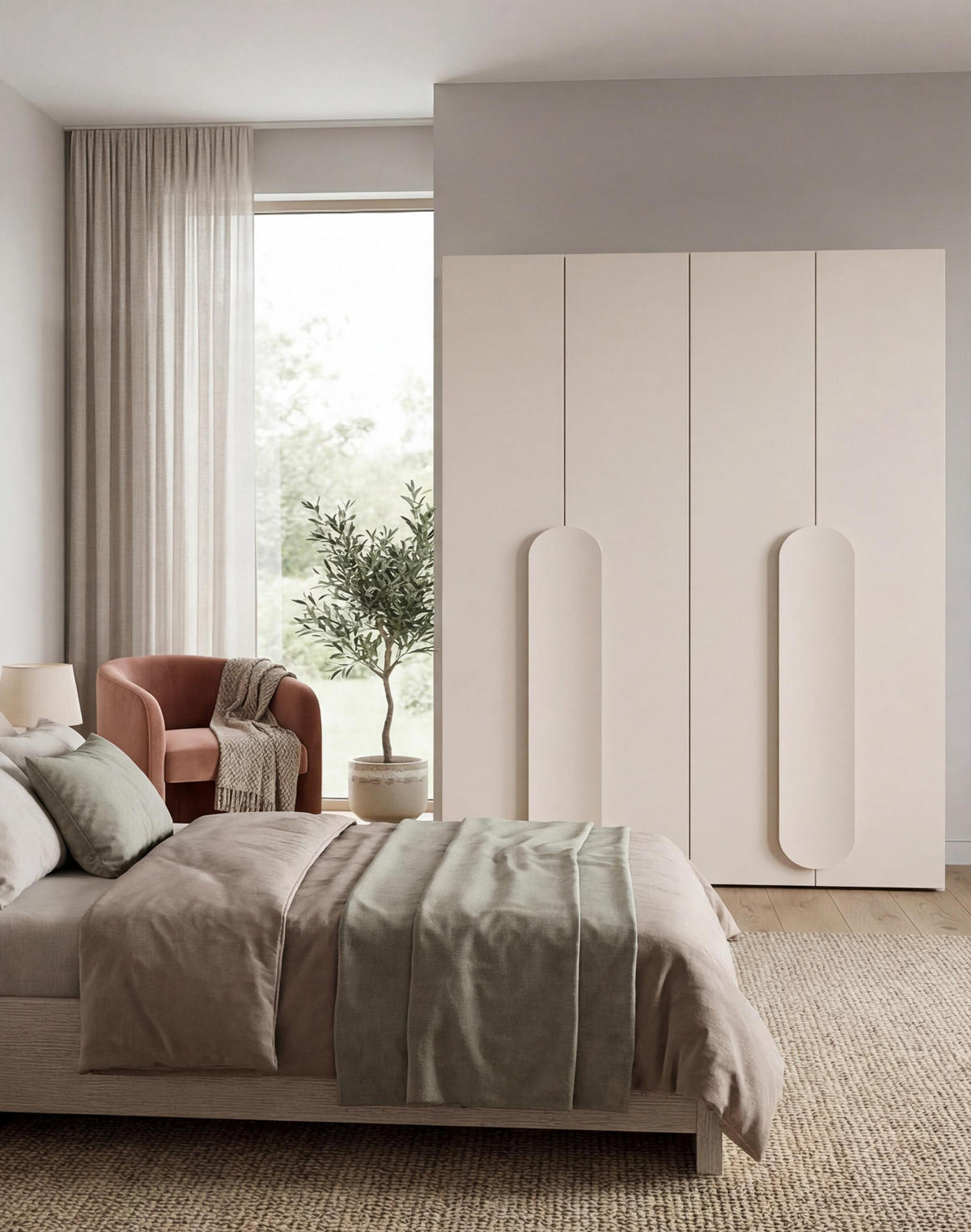 FALTTÜRENSCHRANK Omodeo 200 cm breit in Kaschmir – mit WingLine-Falttüren - Beige, Holzwerkstoff (200/240/58cm) - AX Living