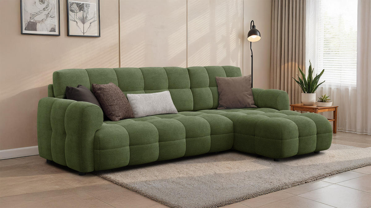 ECKSOFA MELLOW 4-Sitzer, olive - Schwarz/Grün, Holz/Textil (262/156cm) - Courtois Laville