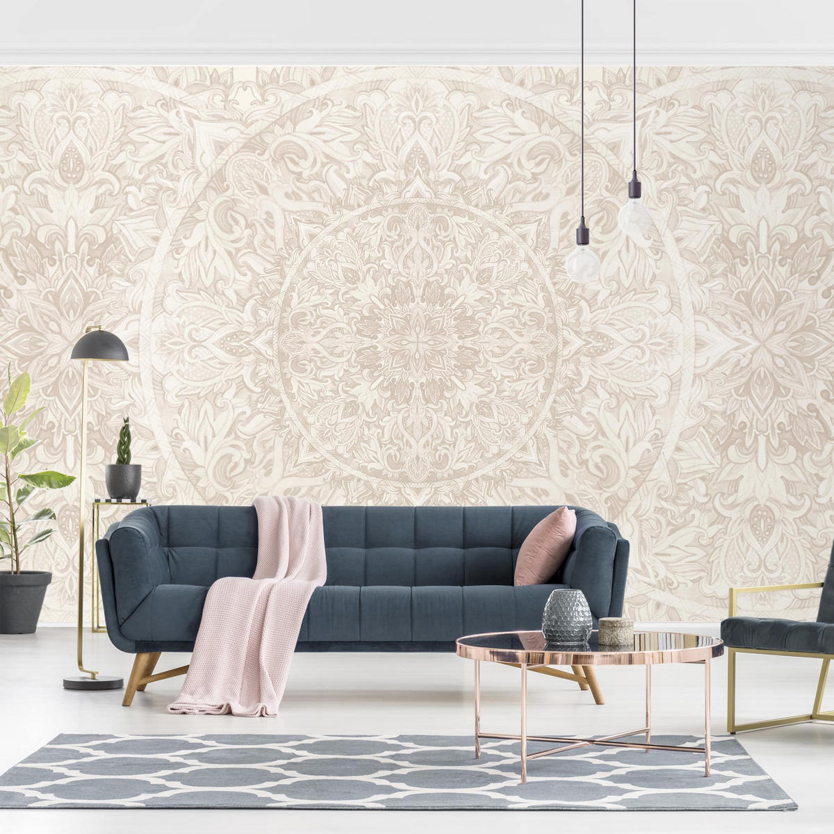 FOTOTAPETE Mandala Aquarell Muster Ornament beige 288/190 cm - Eichefarben, Papier (288/190cm) - Bilderwelten