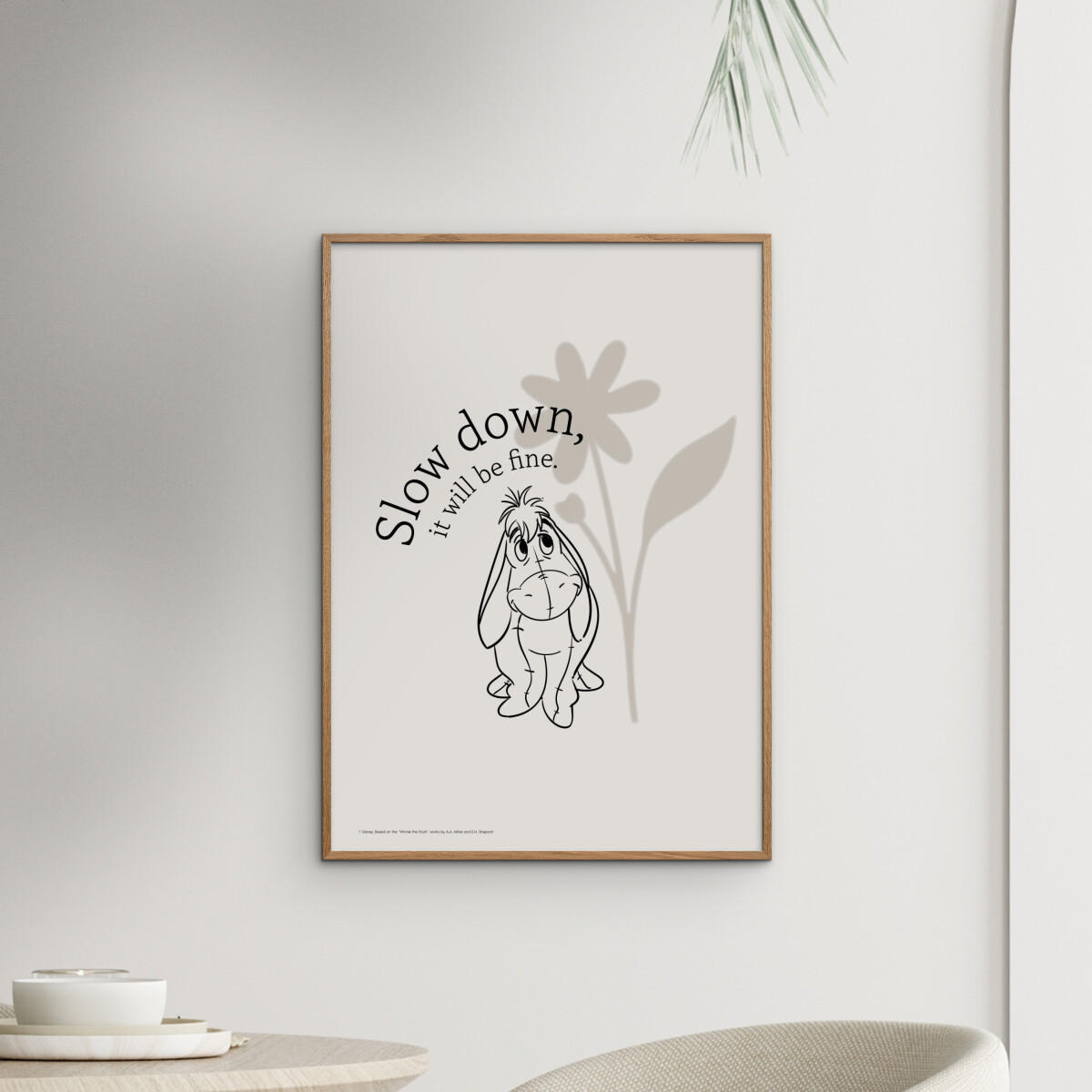 POSTER mit Rahmen Disney - Disney's Eeyore Slow Down - Eichefarben/Beige, Holz/Papier (70/100cm) - Poster&Frame