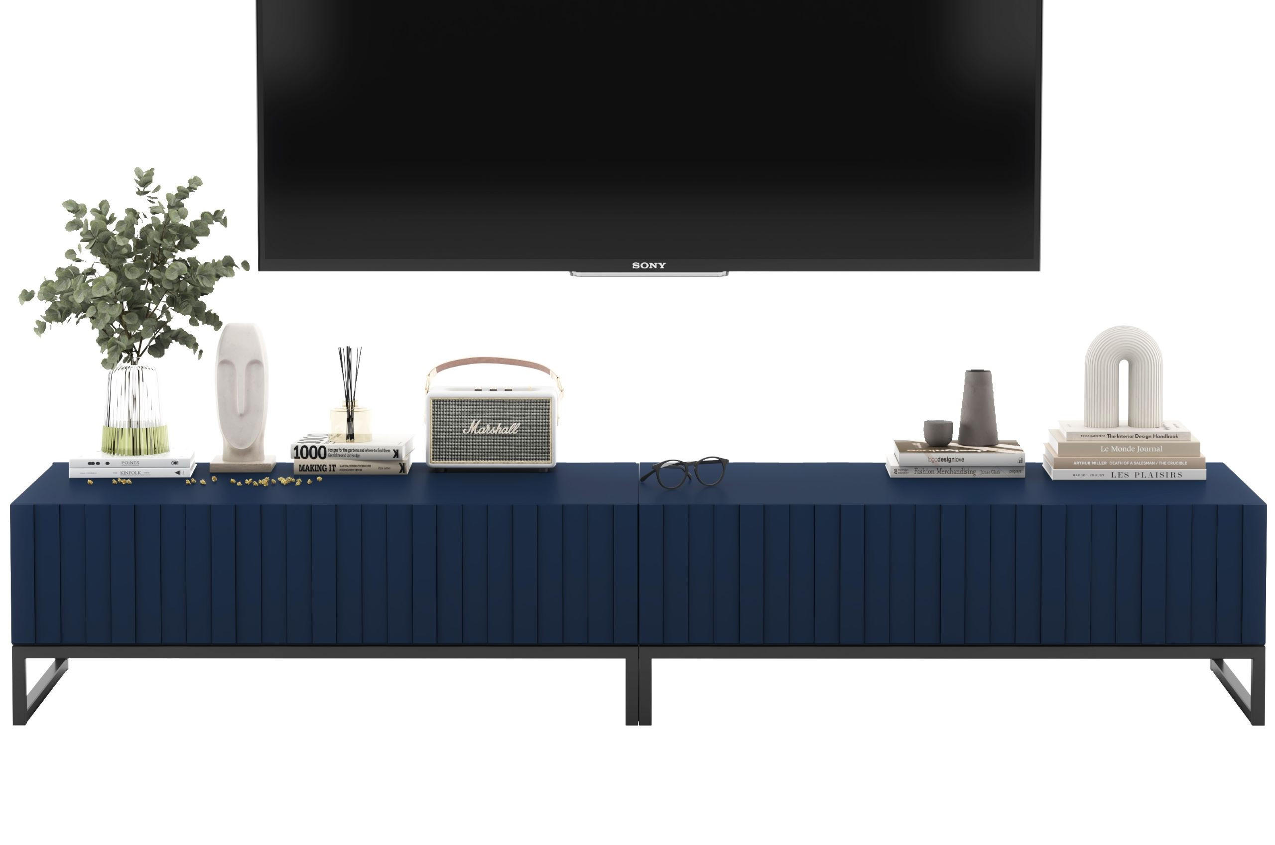 TV-LOWBOARD 2-er Set Elpis Marineblau Matt Glamour 110 cm - Blau/Schwarz, Holzwerkstoff/Metall (220/39/54cm) - Meble Lindner