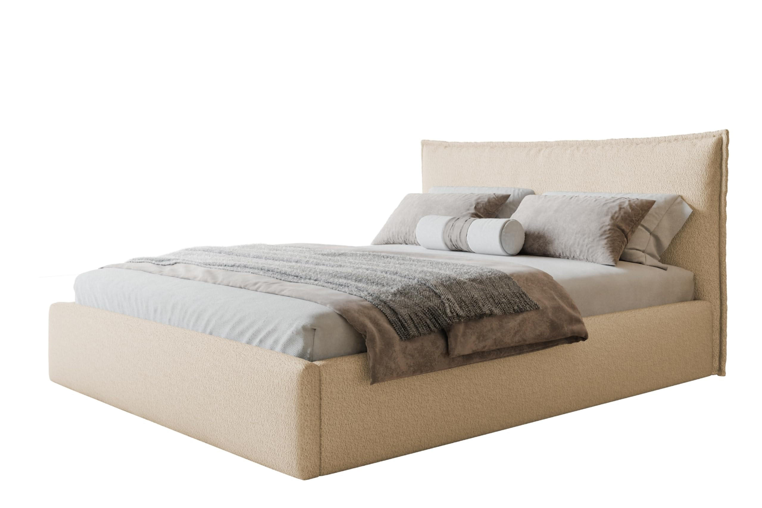 BETT 90x200 - Polsterbett mit Bettkasten und Metallrahmen - Modern Betten - Kuscheliger Catch-Me-Stoff - Kollektion Verona - Beige - Beige, Holz/Textil (90/200cm) - Alpi-Möbel