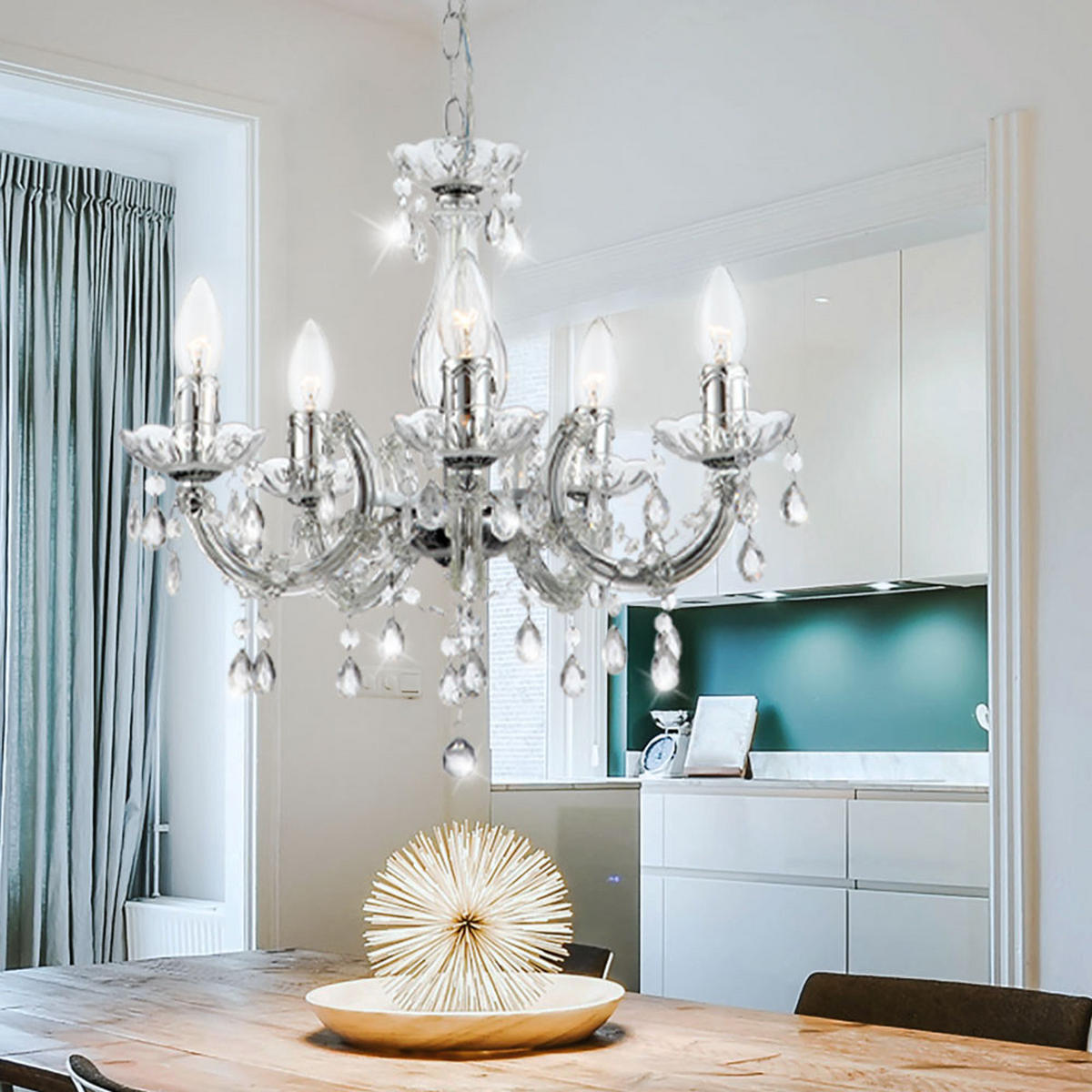 KRONLEUCHTER Metall Chrom klar - Silberfarben, Metall (44/44/128cm) - Globo Lighting