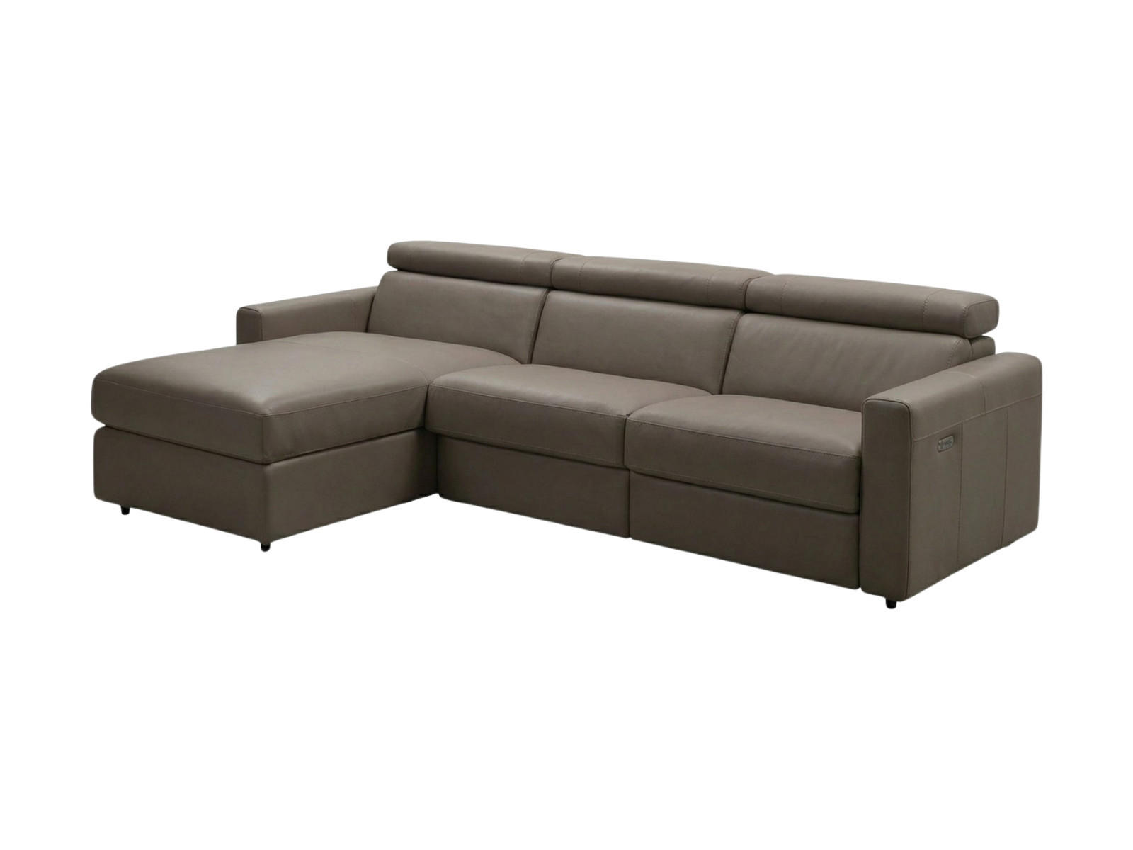 ECKSOFA Morris Echtleder mit Bettfunktion Greige - Greige, Leder/Metall (170/223cm)