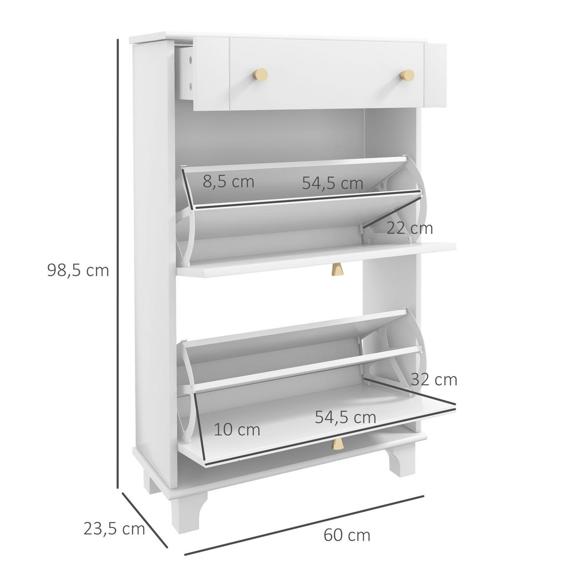 SCHUHSCHRANK DE-15023 2 Klapptüren mit verstellbaren Böden Weiß - Weiß, Holzwerkstoff (60/98.5/23.5cm) - ComfortXL