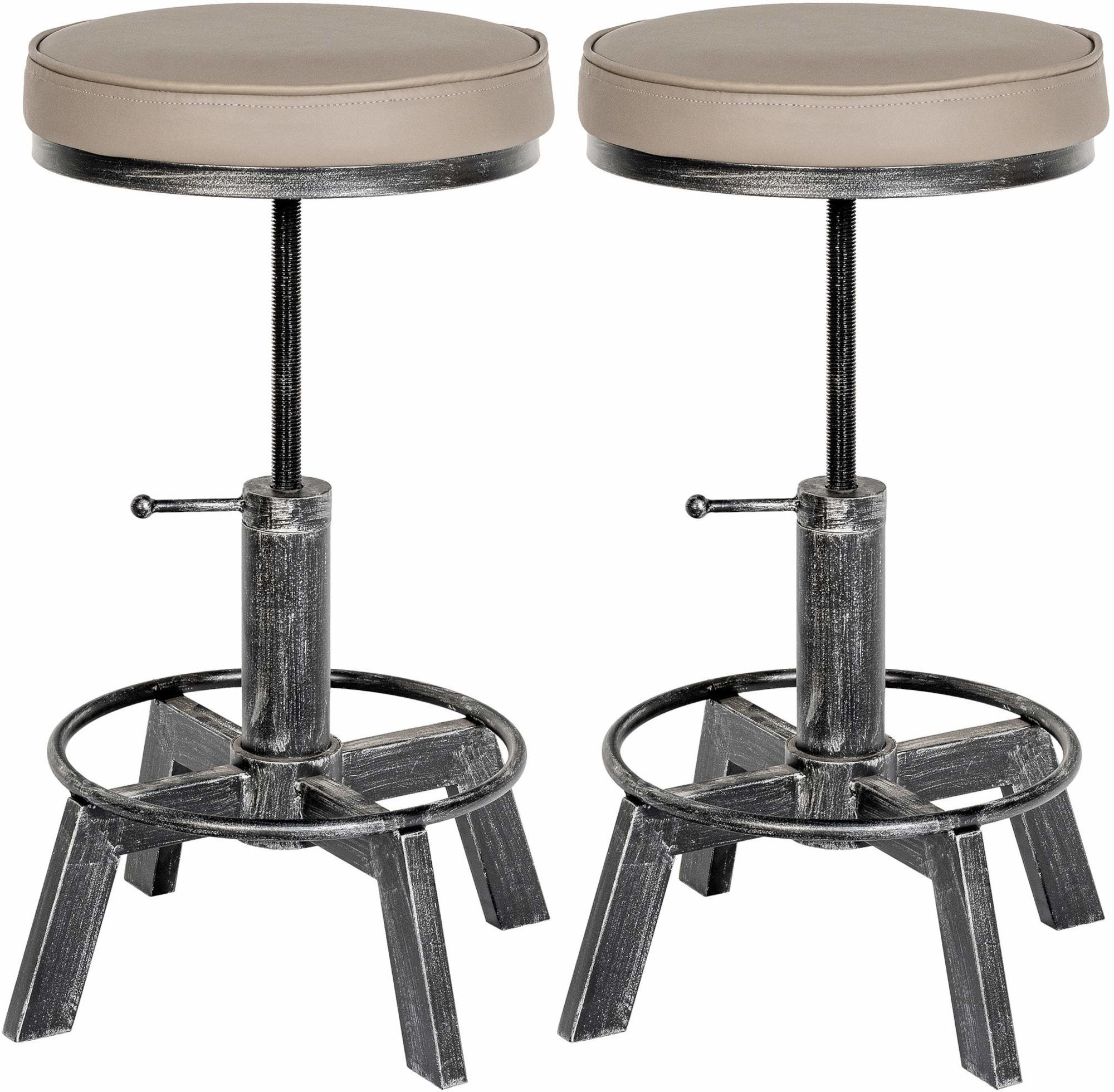 HOCKER 2er Set Lederlook antik silber - Silberfarben, Textil/Metall (42/44/42cm) - CLP