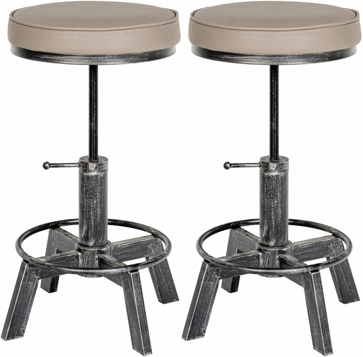 HOCKER 2er Set Lederlook antik silber - Silberfarben, Textil/Metall (42/44/42cm) - CLP