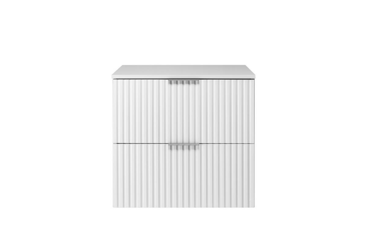 WASCHBECKUNTERSCHRANK, Weiß, 60 x 57 x 46 cm, silberner Griff + Arbeitsplatte - Silberfarben/Weiß, Holzwerkstoff (60/57/46cm) - 3XE LIVING