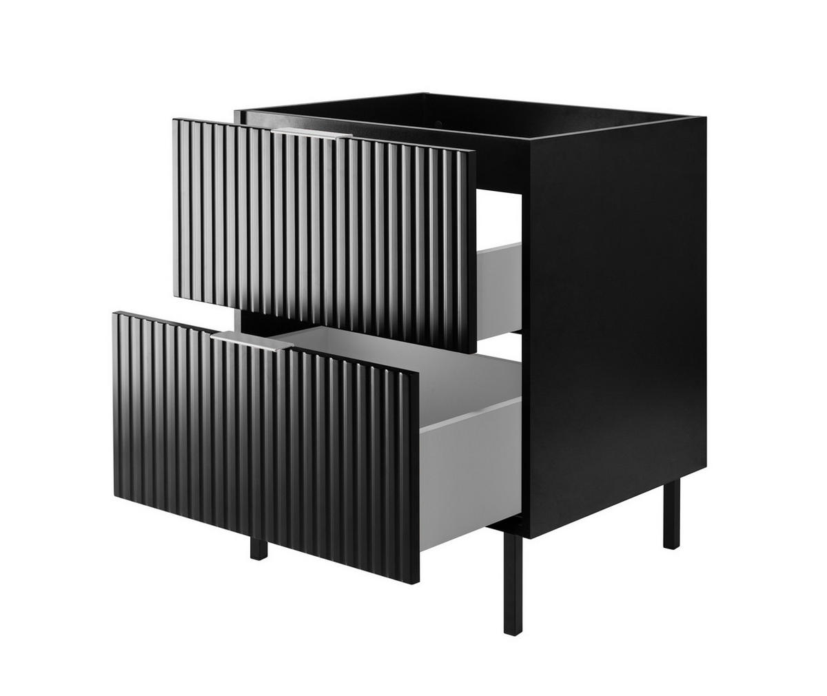 WASCHBECKUNTERSCHRANK, Schwarz, 60 x 77 x 46 cm, silberner Griff, schwarze Beine, ohne Arbeitsplatte - Silberfarben/Schwarz, Holzwerkstoff (60/77/46cm) - 3XE LIVING