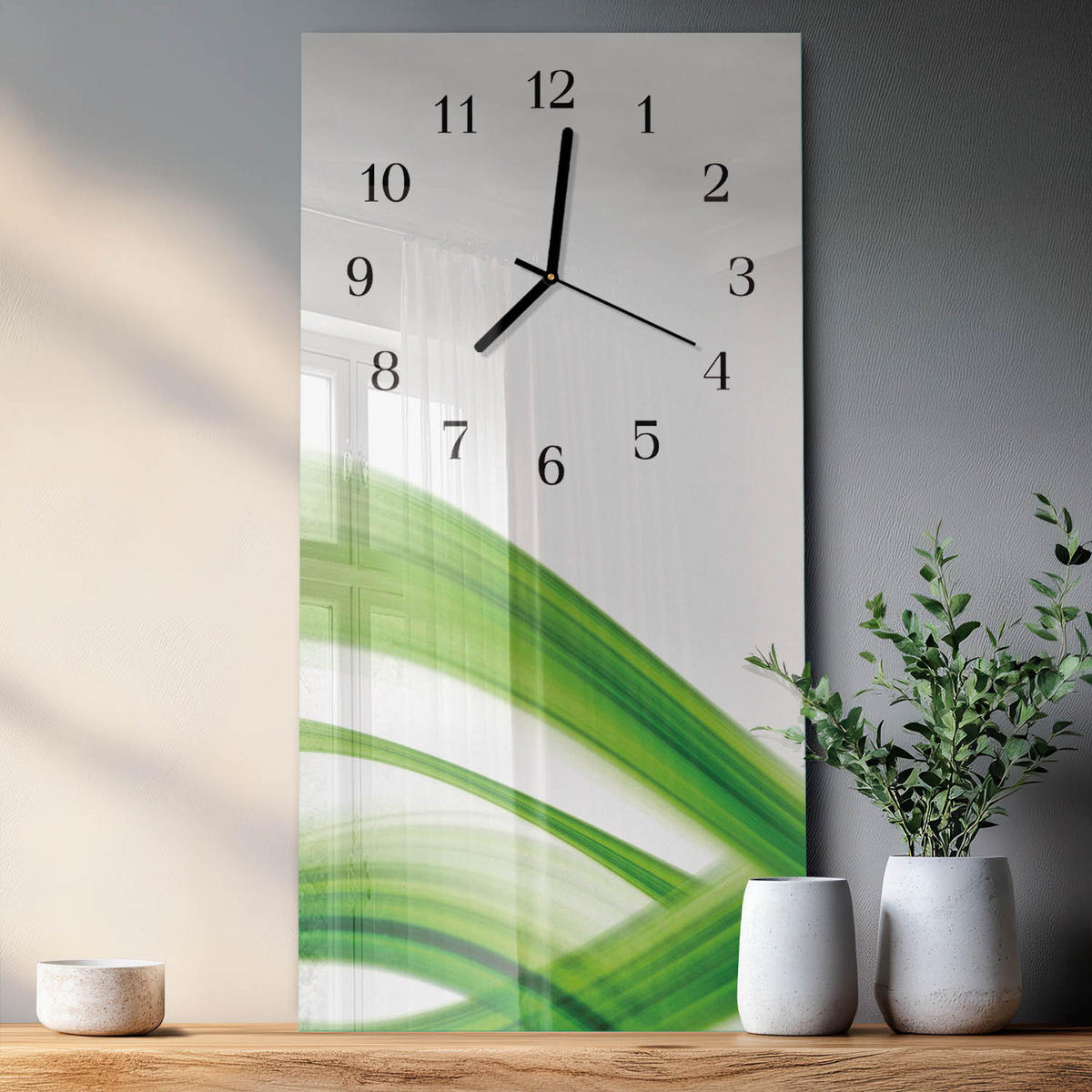 WANDUHR 30x60 cm - Abstraktion - Grün, Glas (30/60/0.4cm) - TULUP