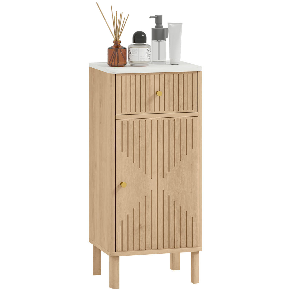 BADEZIMMERSCHRANK Eichefarben und Marmor-Optik 36/30/80 cm - Eichefarben, Holzwerkstoff (36/80/30cm) - PANGIVO