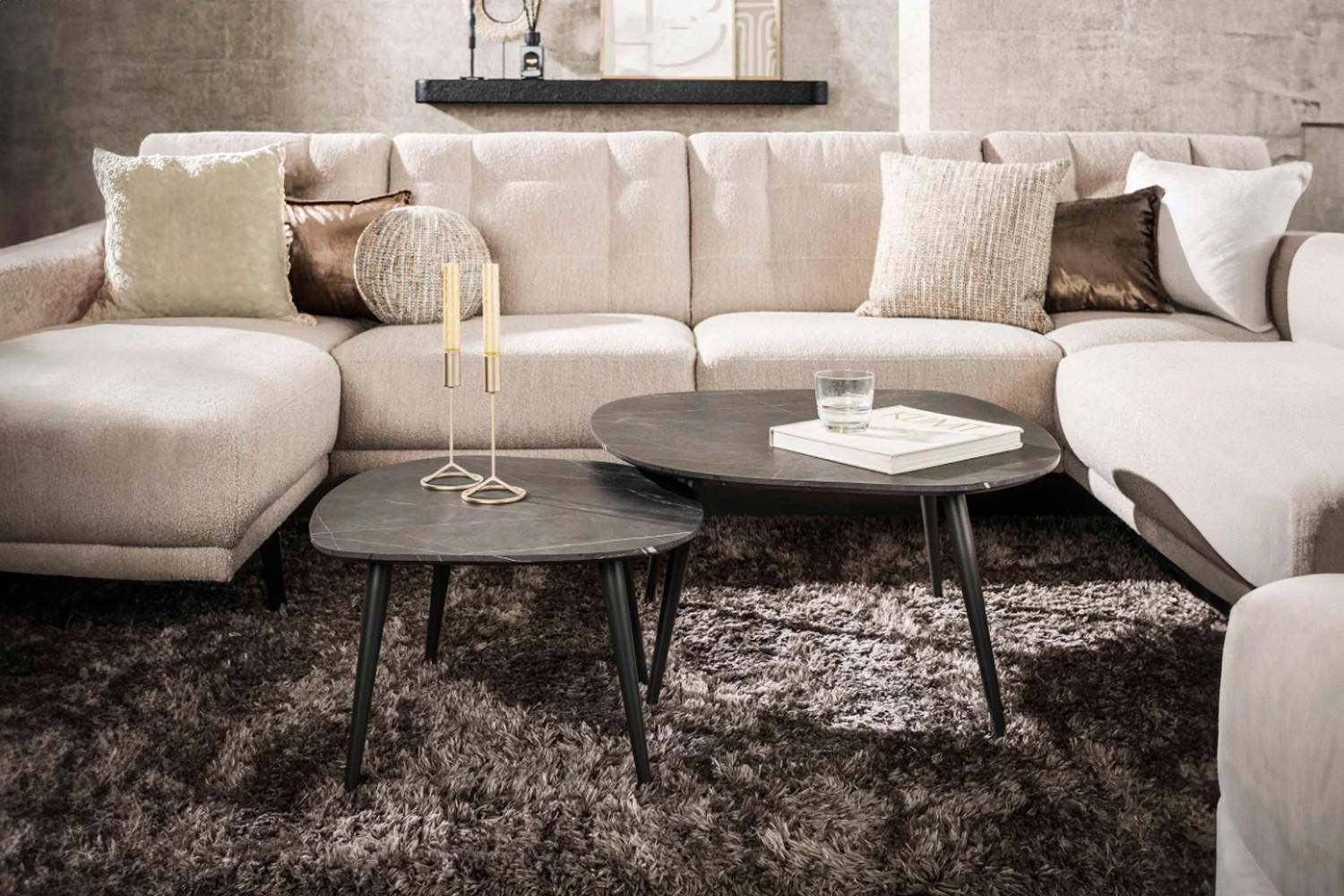 Thumbnail - Kawola Couchtisch-Set, Schwarz, Kunststoff, Nachbildung, Oval, 79x40x85 cm, Wohnzimmer, Wohnzimmertische, Couchtische