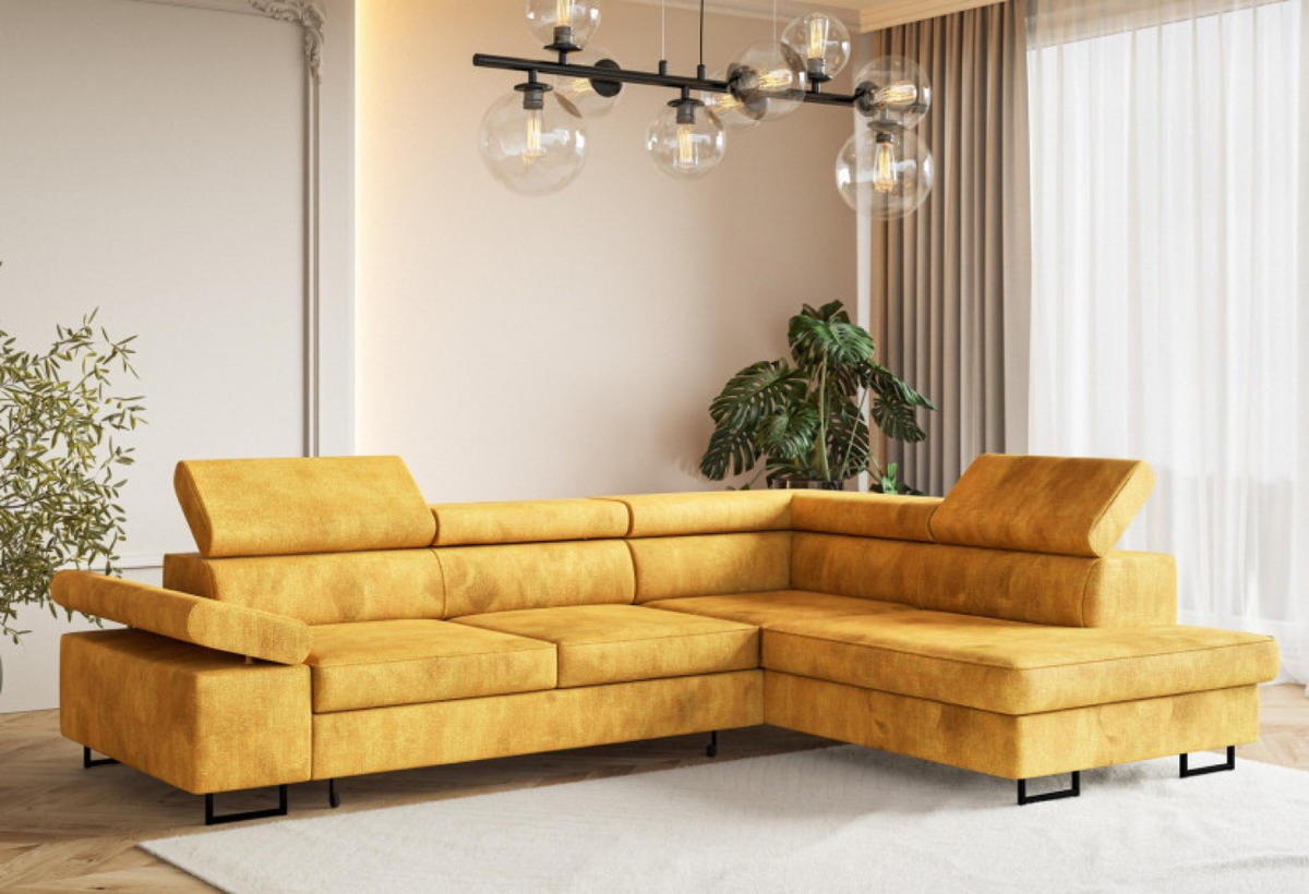 ECKSOFA Senfgelb ALEX Mit Verstellbaren Kopfstützen Rechtsseitig Terra Stoff - Gelb/Goldfarben, Textil (203/274cm) - Sepro Meble