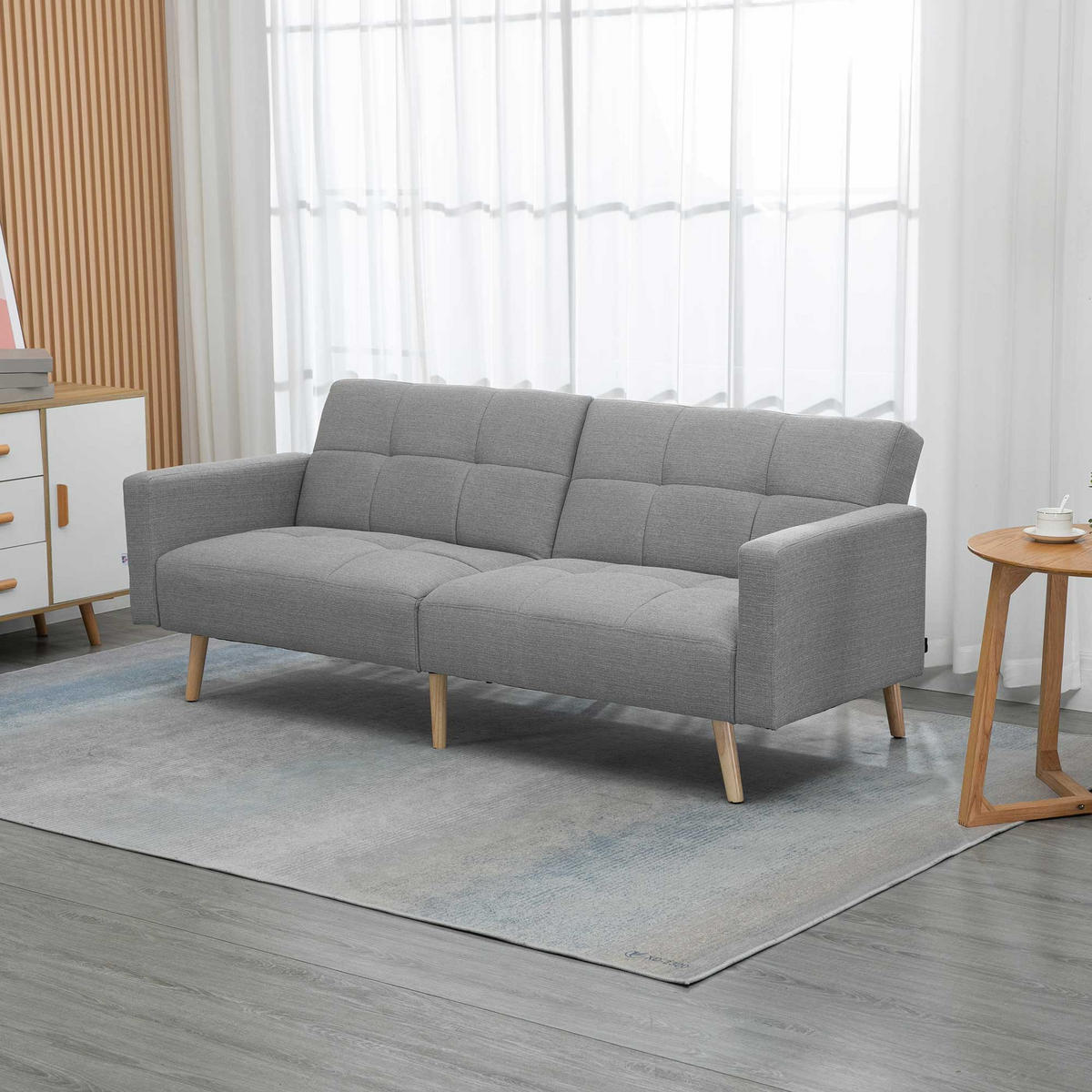 SCHLAFSOFA mit Bettfunktion Grau 205/88/80 cm - Naturfarben/Grau, Holz/Textil (88/80/205cm) - HOMCOM