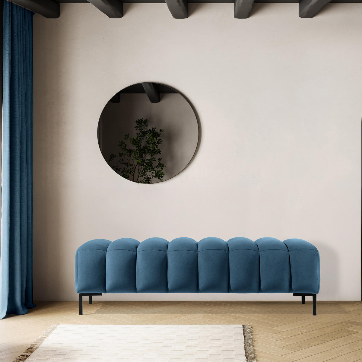 POLSTERBANK Bettbank PECCO, Metallbeinen - Blau/Goldfarben, Holz/Textil (60/50/50cm) - KONSIMO®