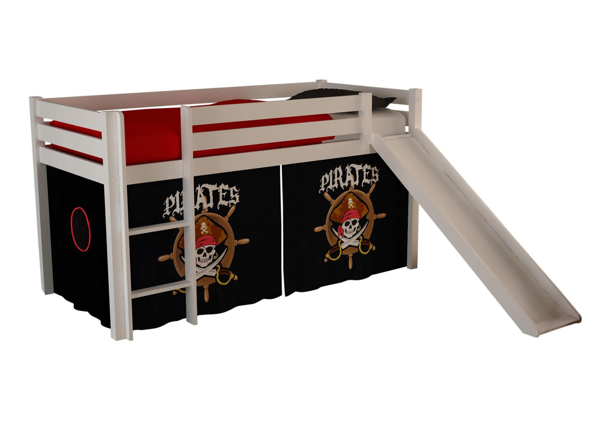 HOCHBETT mit Rutsche Karolina Massivholz Weiß Textilset Pirate - Schwarz/Weiß, Holz (90/200cm) - 58aufmkessel
