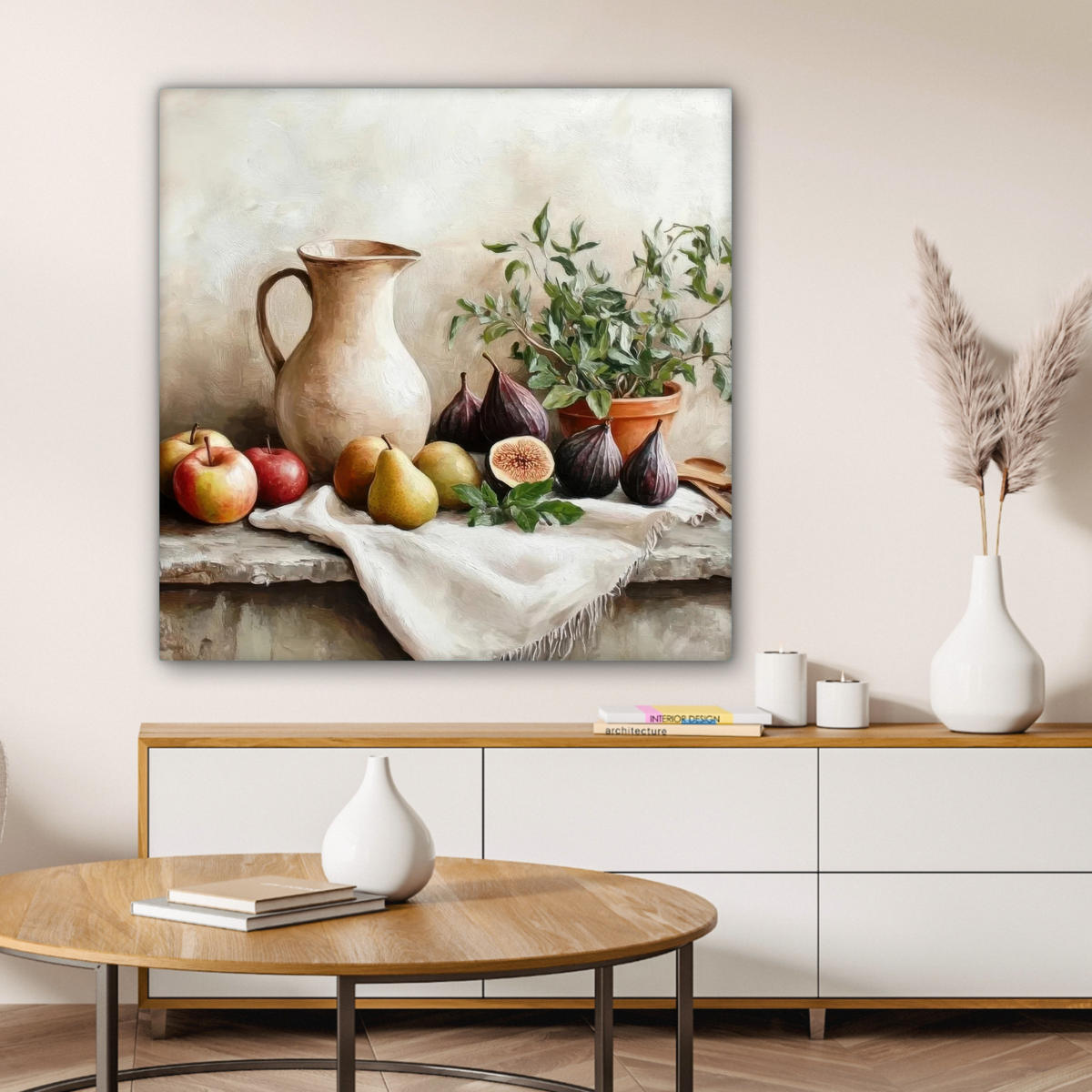 LEINWANDBILD Obst - Kräuter - Ländlich Deko Groß 90x90 cm - Naturfarben, Textil (90/90cm) - MuchoWow