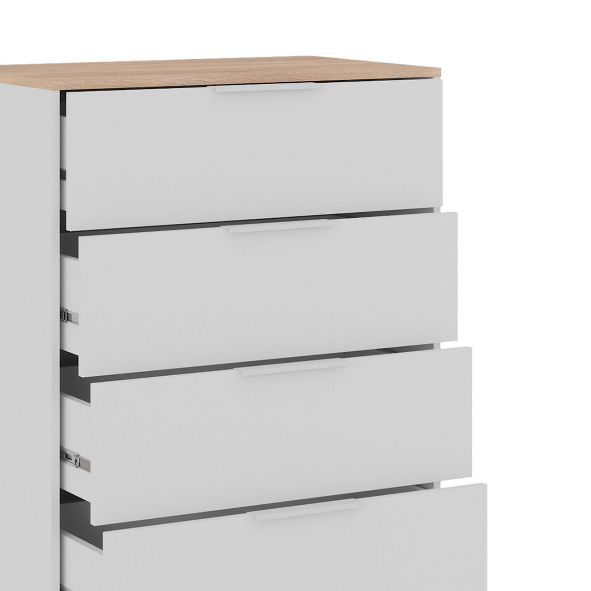 KOMMODE Betti Weiß/Sonoma 120 x 83.6 cm mit 4x Schublade - Weiß/Sonoma Eiche, Holzwerkstoff (30/83.6/120cm) - Vicco