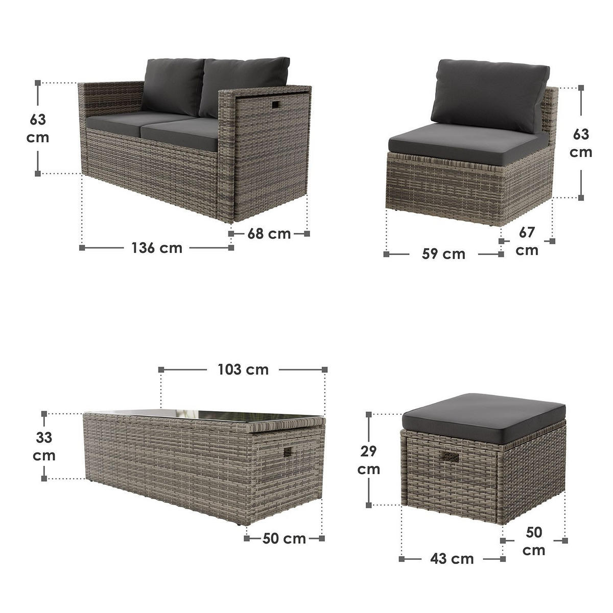LOUNGEGARNITUR Salou grau - Grau, Kunststoff - Juskys