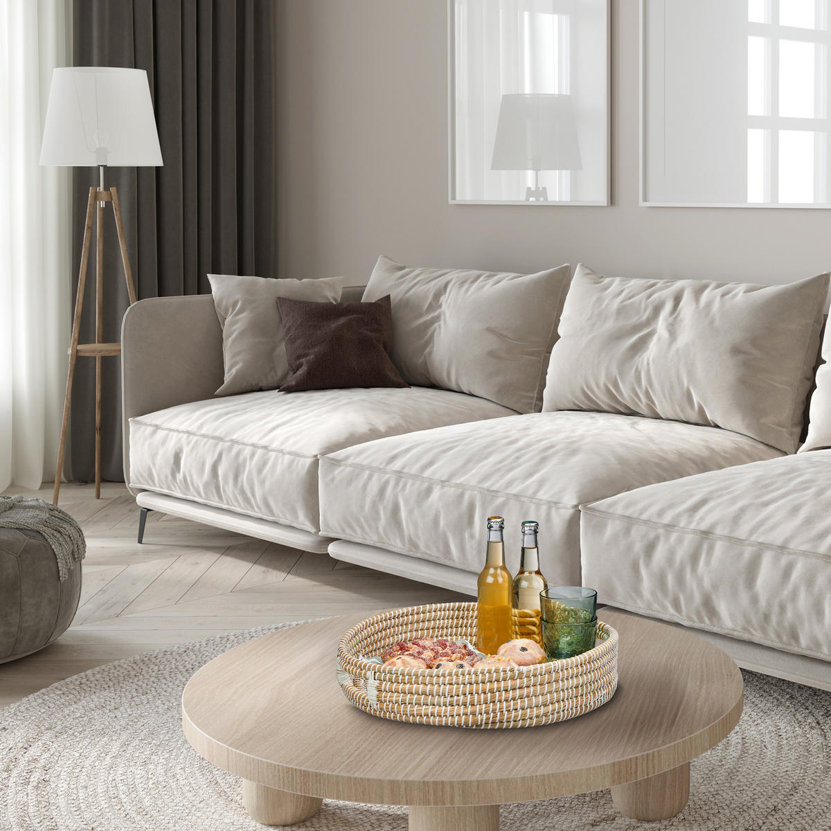 SERVIERTABLETT - Hellbraun, Kunststoff/Textil (43/10/43cm) - Relaxdays