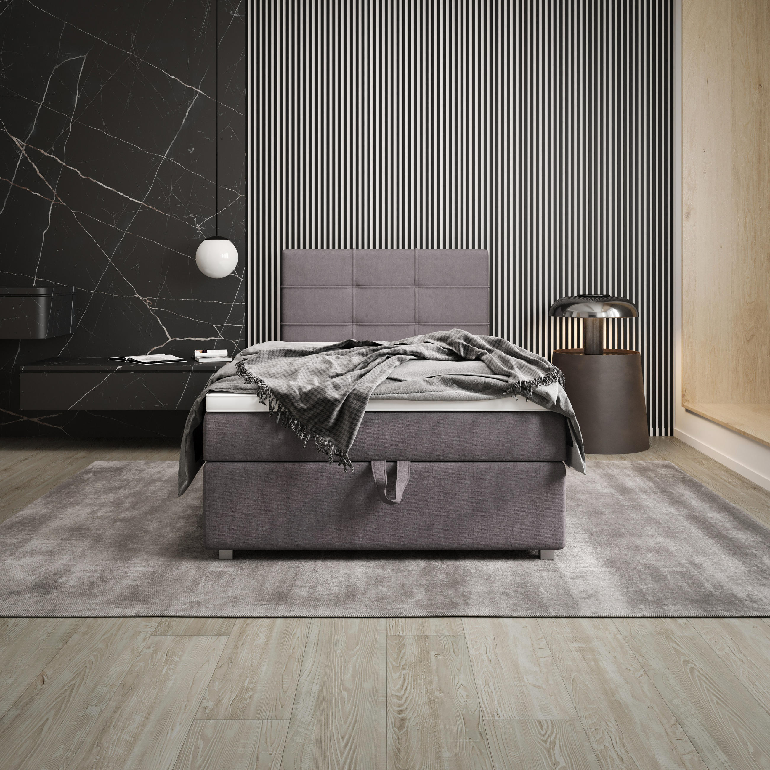 BOXBETT FADO 1 120x200, mit Matratze H3 und Topper, Cosmic 160 - Hellgrau, Holz/Kunststoff (120/200cm) - Bedante