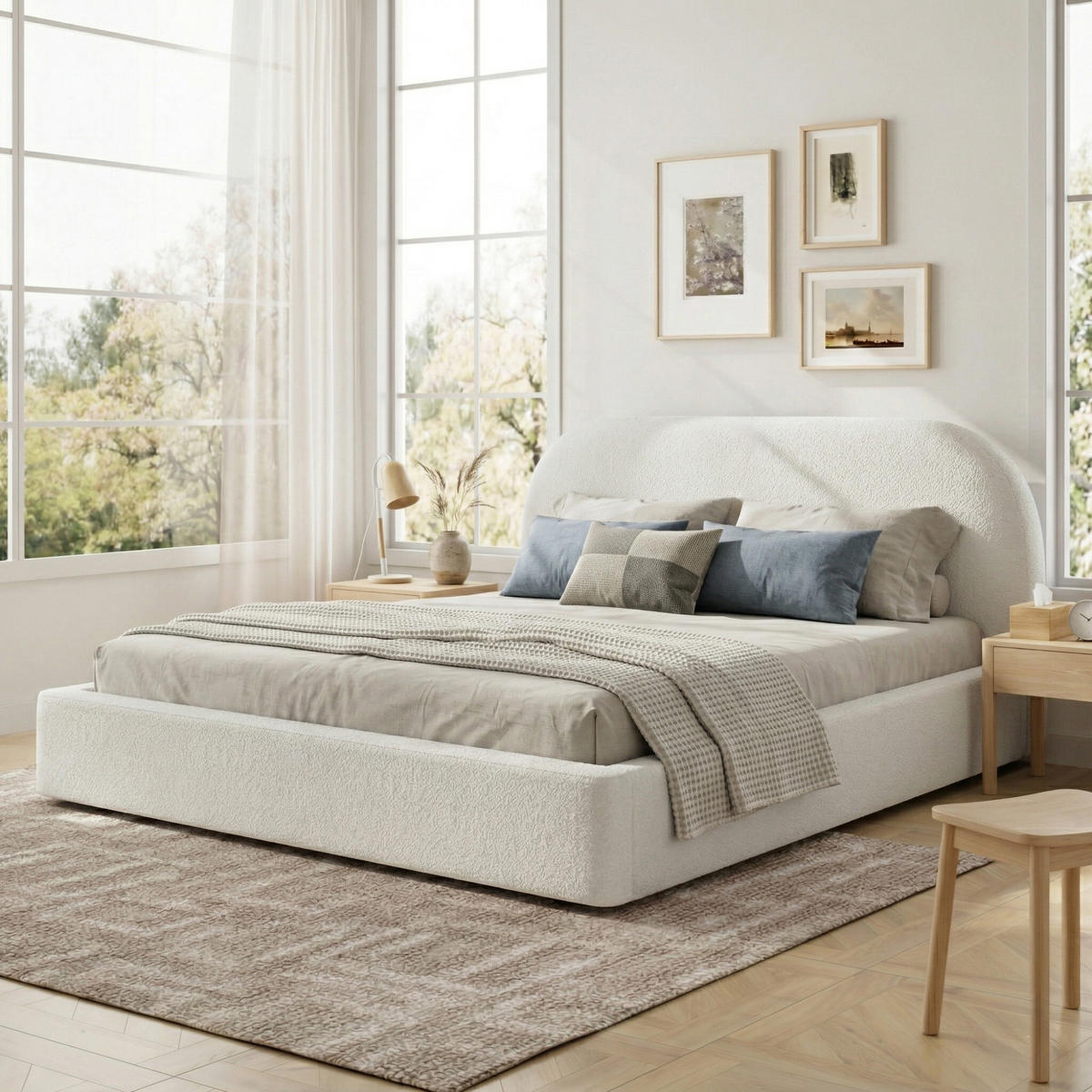 POLSTERBETT 180/200 cm in Beige mit Lattenrost und Gepolstertem Kopfteil aus Bouclé - Beige, Holzwerkstoff/Textil (180/200cm) - STILVORA