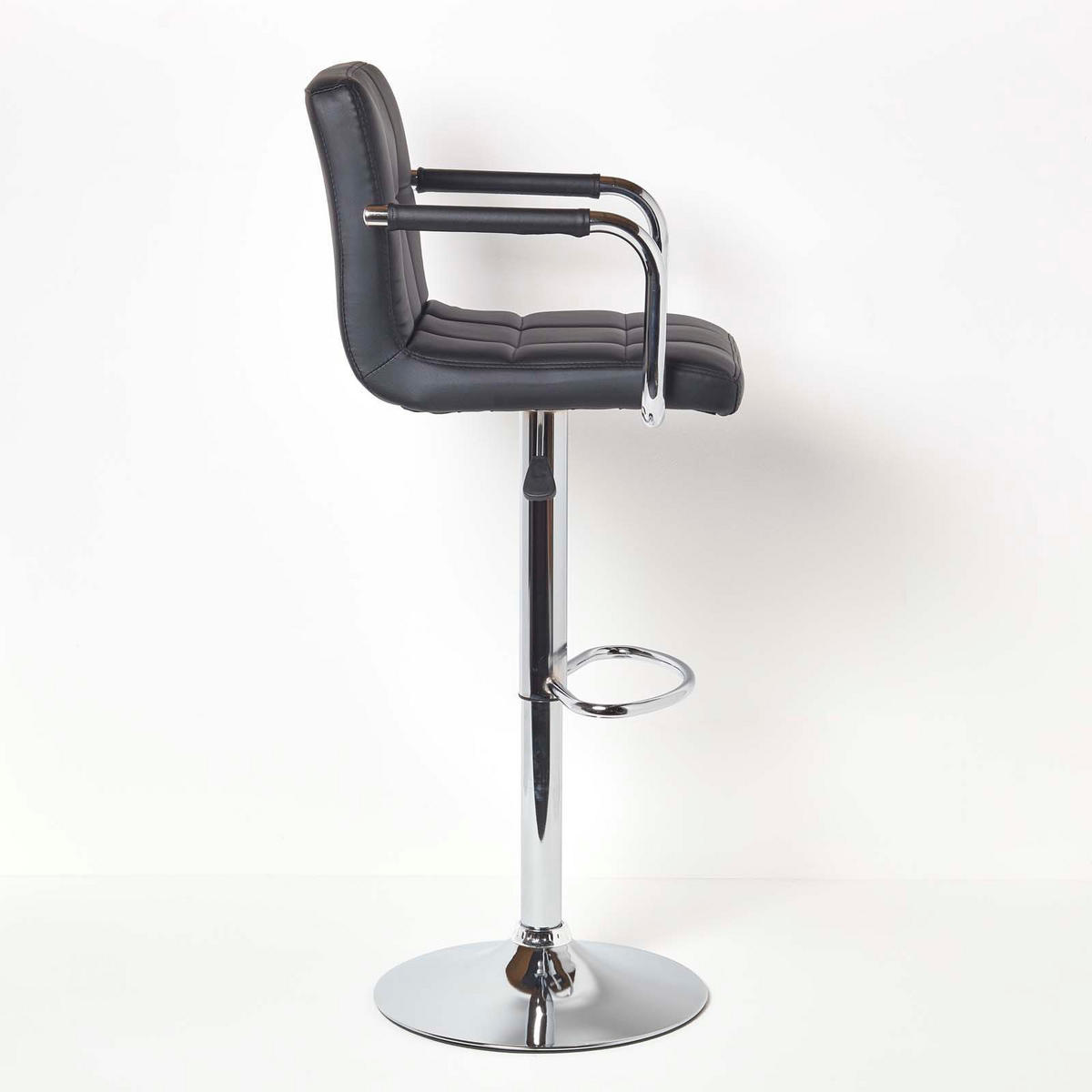 BARSTUHL Bramley mit Lehne, Kunstleder, drehbar & höhenverstellbar - Schwarz, Textil (44/113/44cm) - Homescapes