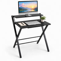 SKRIVBORD Svart hopfällbart med monitorhylla - Svart, Träbaserade material/Metall (56/70/82cm) - Relaxdays