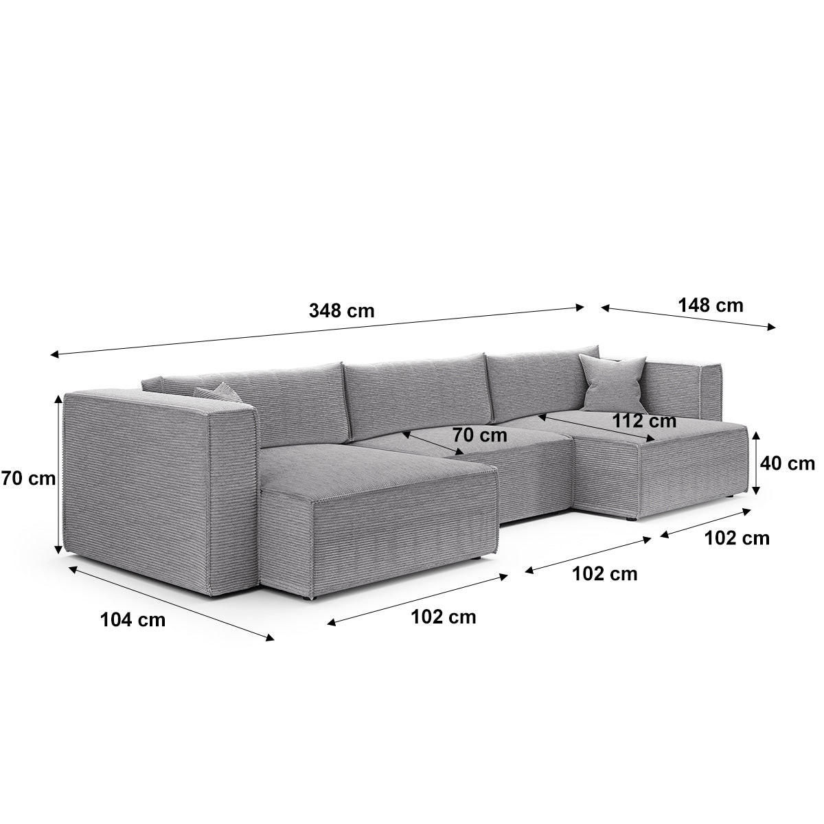 PANORAMSKA SOFA Jimmy 5 mjesta za sjedenje Svijetlosiva - siva, drvo (348/77/148cm) - Petits-meubles