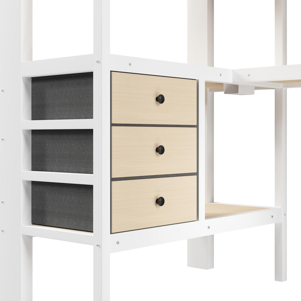 HOCHBETT 90/200 cm in Weiß mit 3 Schubladen, Lochwand, Tisch, Steckdose und LED - Weiß, Holzwerkstoff/Metall (90/200cm) - STILVORA