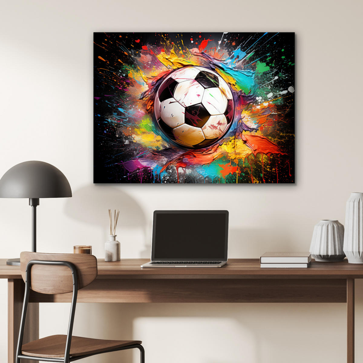 KOVOVÝ OBRAZ Futbal - Farba - Farby - Čierna - Biela 80x60 cm - biela, kov (80/60cm) - MuchoWow