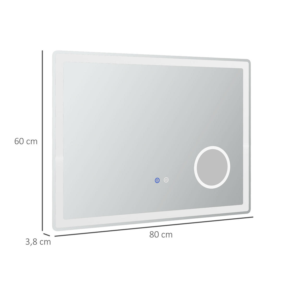 LED Badezimmerspiegel,mit 3x Vergrößerung, Memory-Funktion, beschlagfrei - Weiß, Glas (3.8/60/80cm) - Kleankin