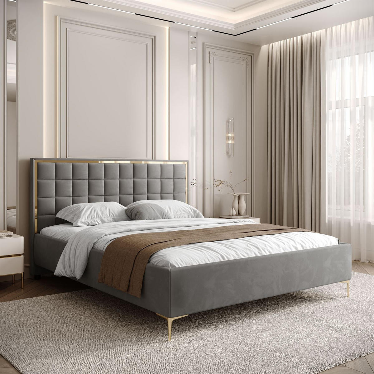POLSTERBETT ISADORA GOLD mit Bettkasten 180x200 cm Royal Velvet 250 - Grau, Textil - Lookway