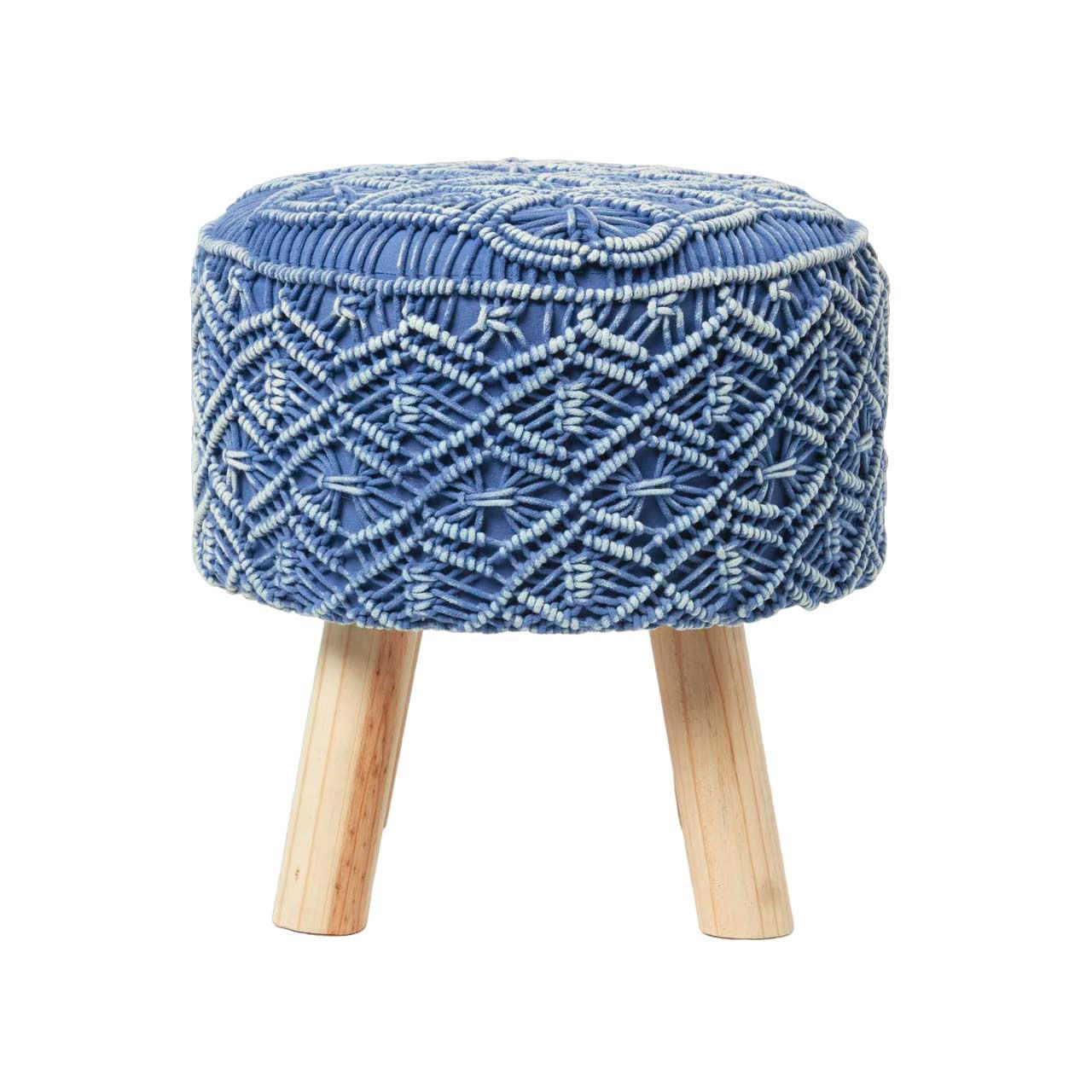 MAKRAMEE-HOCKER Willow blau, 41/41/43 cm - Blau, Textil (41/43/41cm) - Homescapes