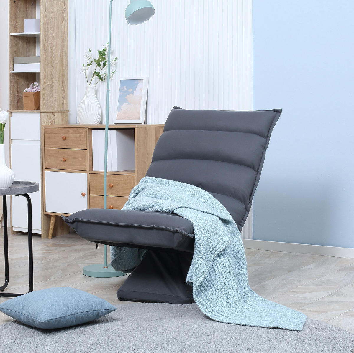 BODENSESSEL Mikrofaserbezug 360° drehbar, 5-fach verstellbare Rückenlehne 70/62/95 cm Dunkelgrau - Dunkelgrau, Metall (70/95/62cm) - Redom