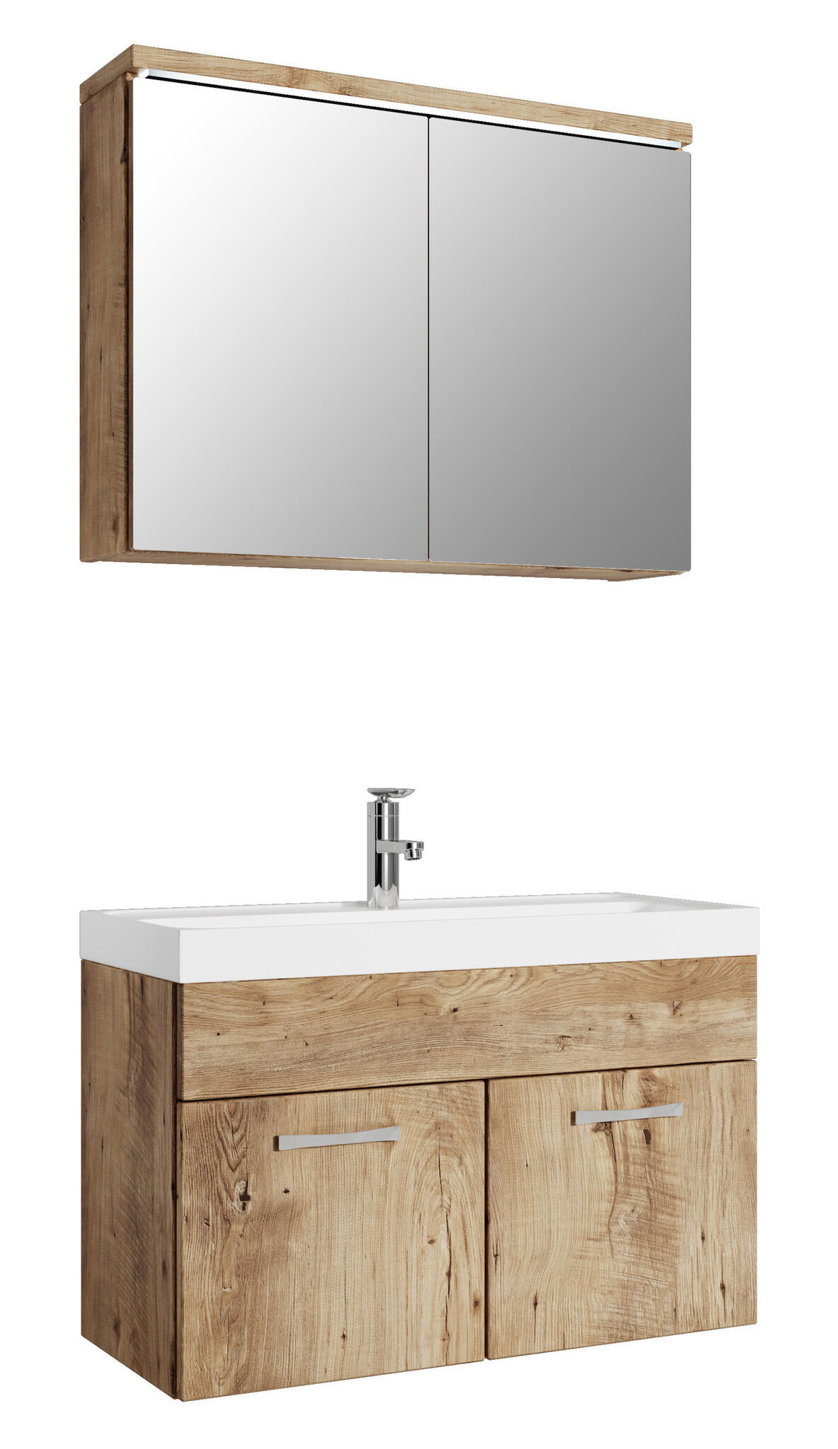 BADMÖBEL-SET Paso 3 Teile Kastanien Eiche - 80 x 35 x 55 cm - Kastanienfarben/Eichefarben, Holz (80/55/40cm) - Badplaats