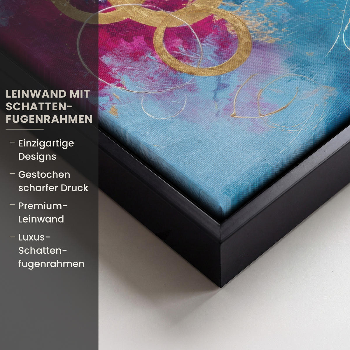 LEINWAND Bilder mit Rahmen - Kreise - Gold - Abstrakt - 20x30 - Blau, Textil (20/30cm) - MuchoWow