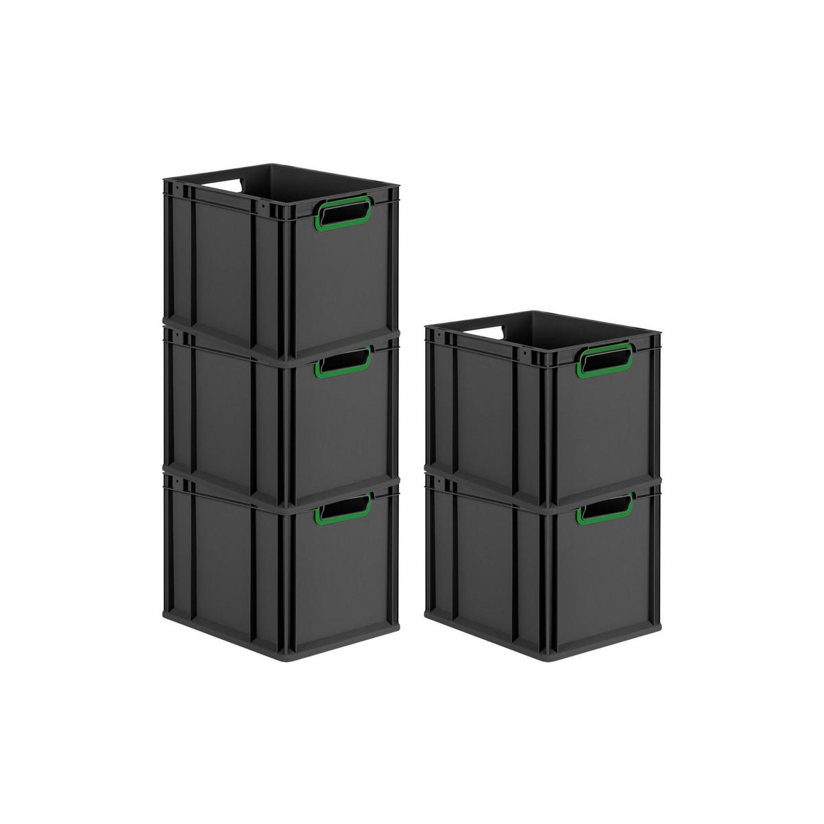 EUROBOX NextGen Color 32x30x40 cm 30 Liter Griffe grün offen, Schwarz - Schwarz/Grün, Kunststoff (30/32/40cm) - PROREGAL