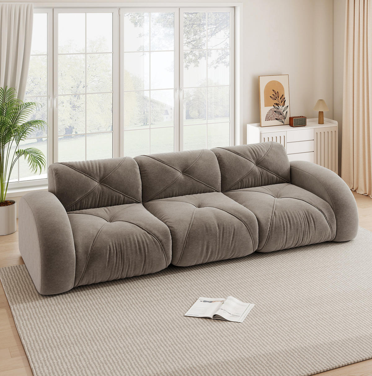 SOFA rahmenloses Modulsofa Chenille Braun - Grau, Kunststoff (95/76/281cm) - Meubliv