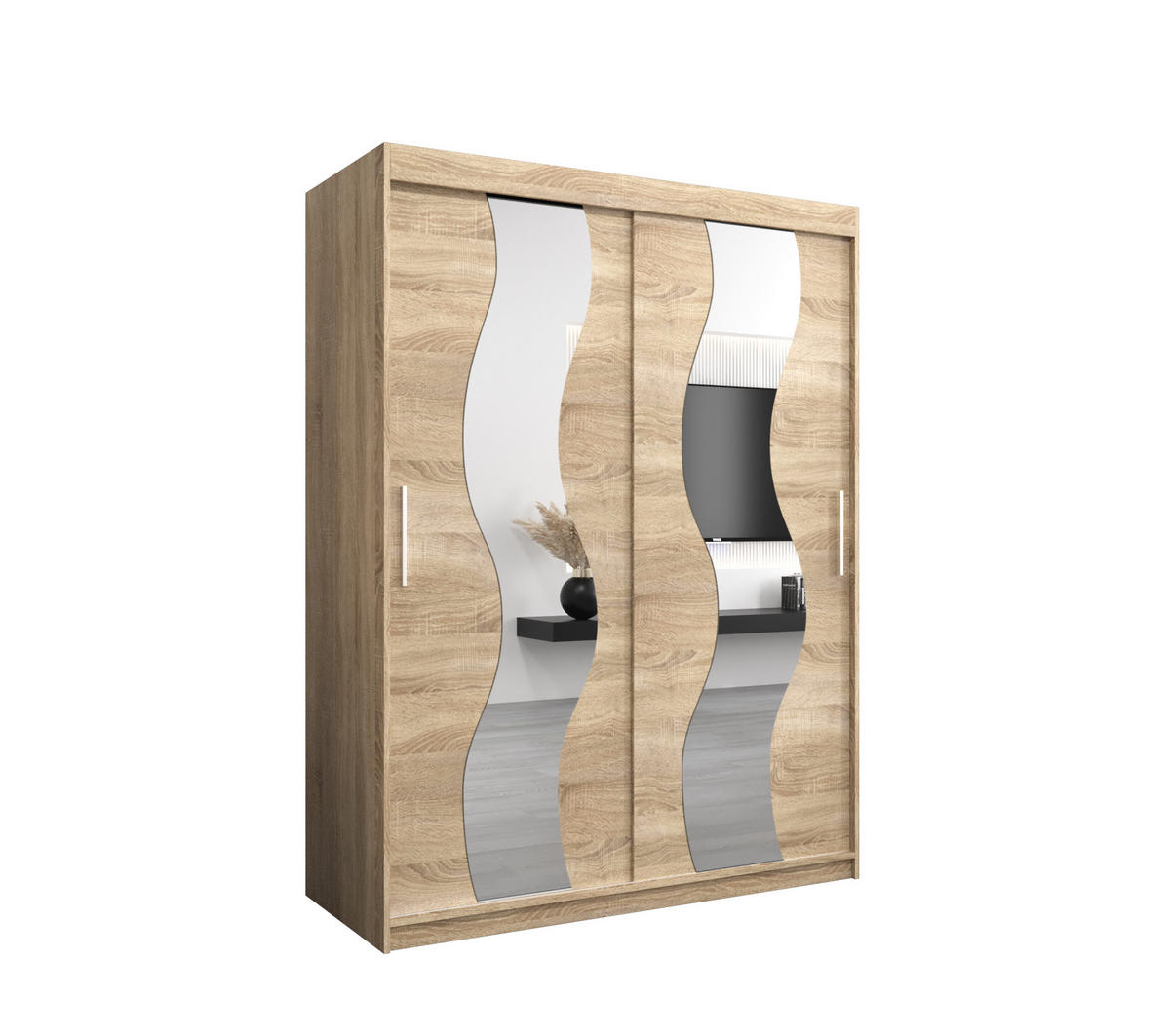 SCHWEBETÜRENSCHRANK 200/150/62 2-türig - Silberfarben/Sonoma Eiche, Holz/Kunststoff (150/200/62cm) - MÖBEL KRYSPOL