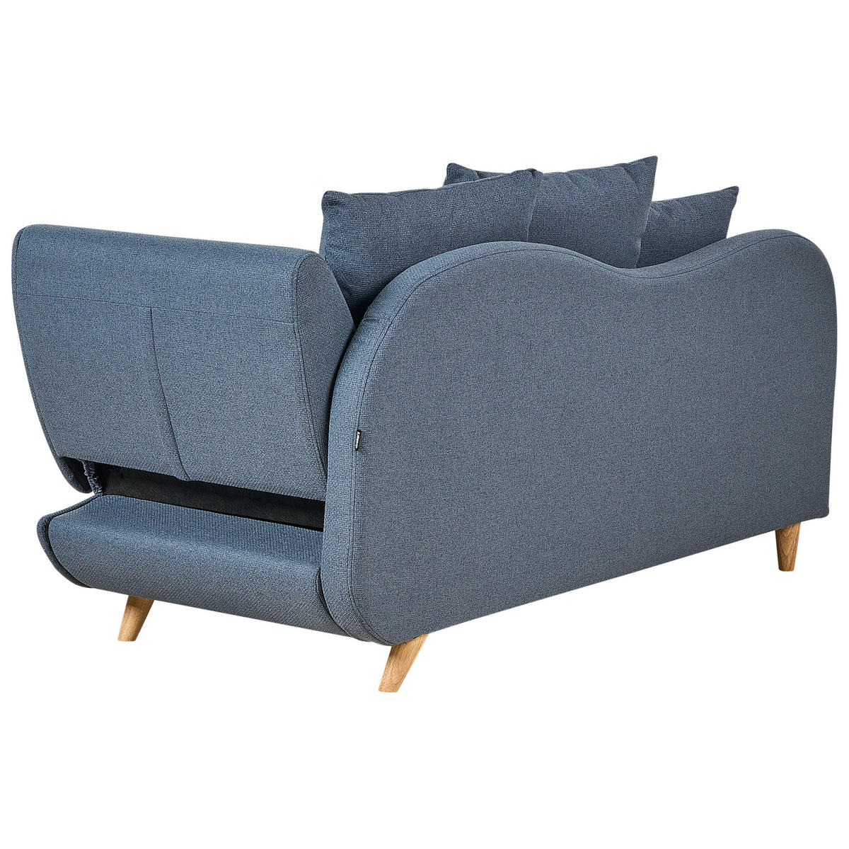 CHAISELONGUE Leinenoptik dunkelblau mit Bettkasten rechtsseitig Meri - Blau/Hellbraun, Textil (156/73/69cm) - Beliani