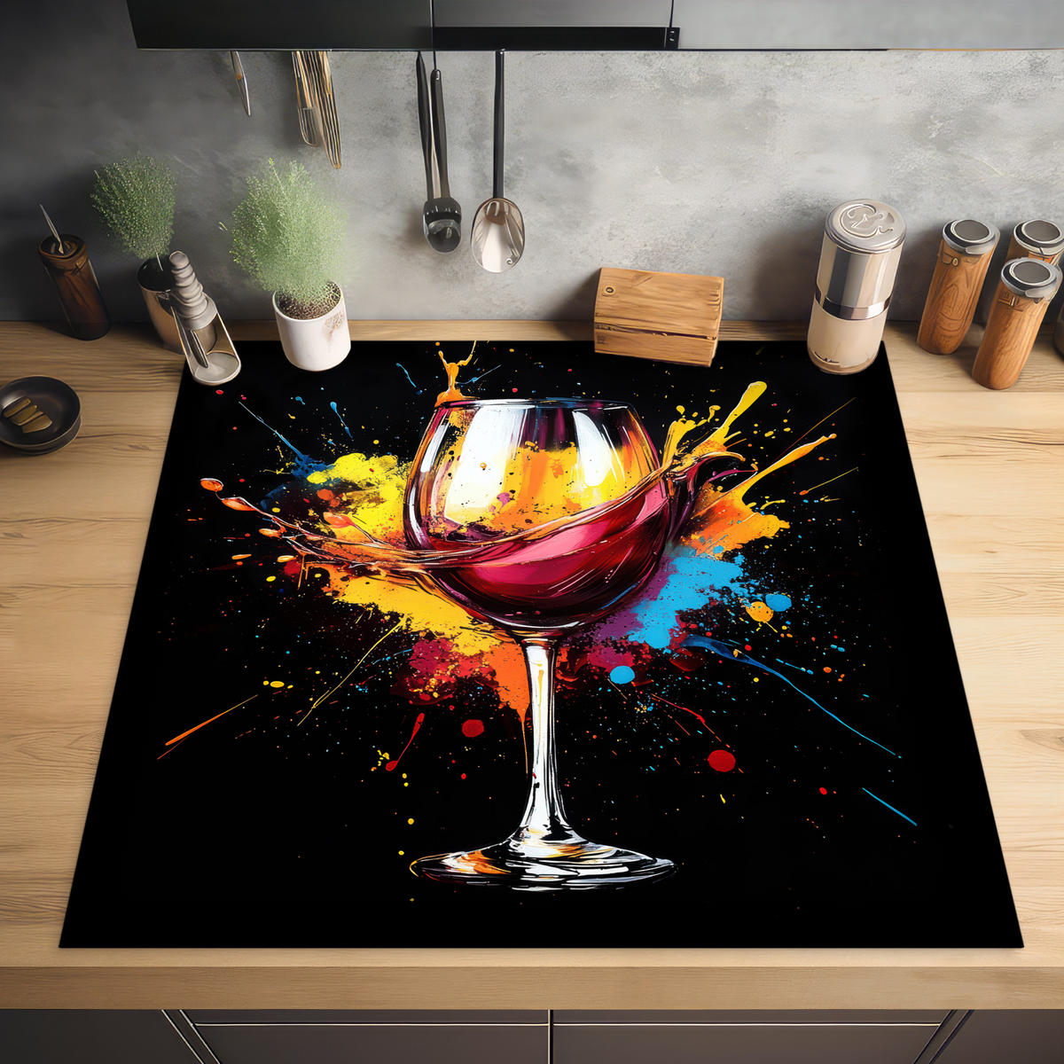 HERABDECKPLATTE - Wein - Glas - Graffiti - Getränk - Rot - Farbe - 60x60 - Weinrot, Kunststoff (60/60/0.2cm) - MuchoWow
